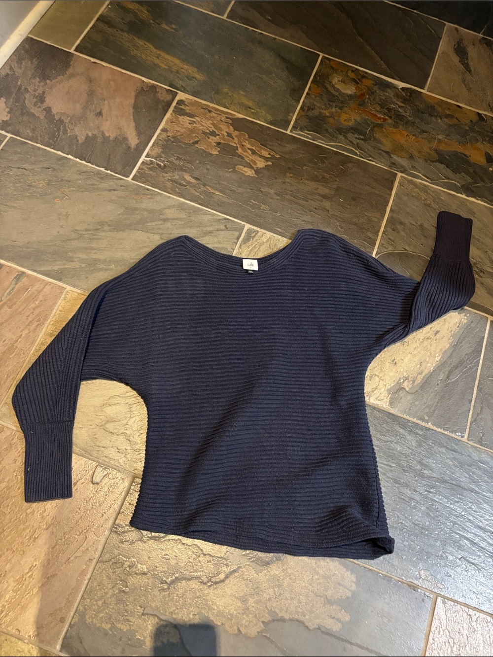 CAbi Navy Ribbed Scoop-Neck Pullover